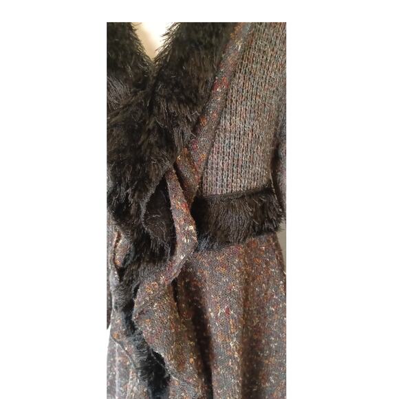 Mixed Media Long Cardigan Boucle Faux Fur sz. L - Picture 2 of 7
